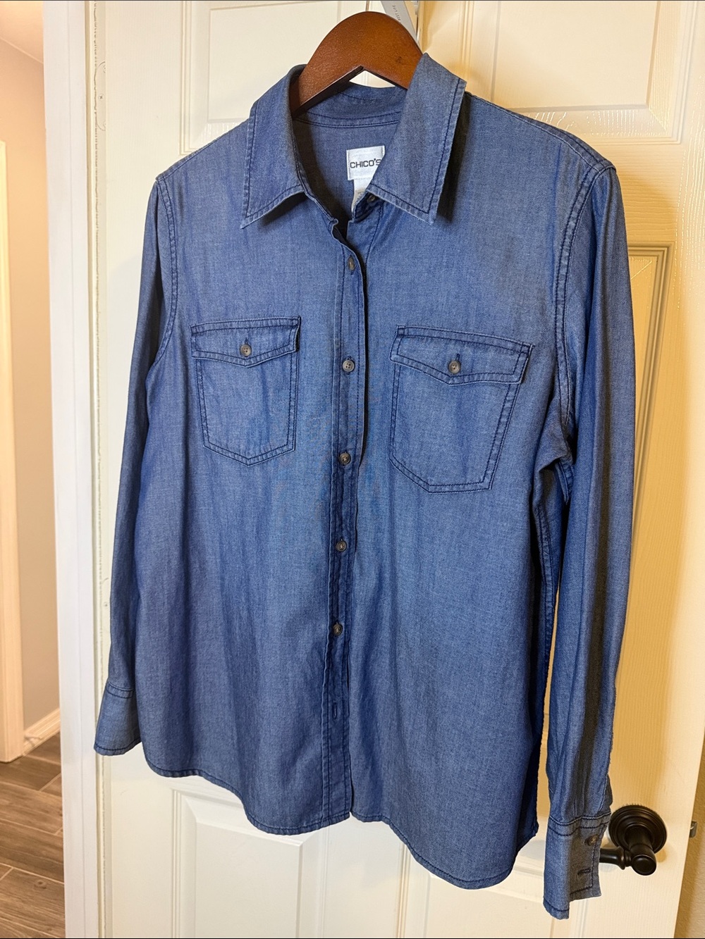 Chico's Medium Blue Denim Button-Front Shirt